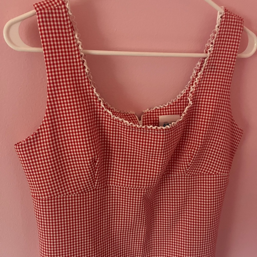 Aqua blues Gingham Ruffle Lace 90s Mini Dress Gilmore Girls Buffy Paper Tag - Picture 4 of 6
